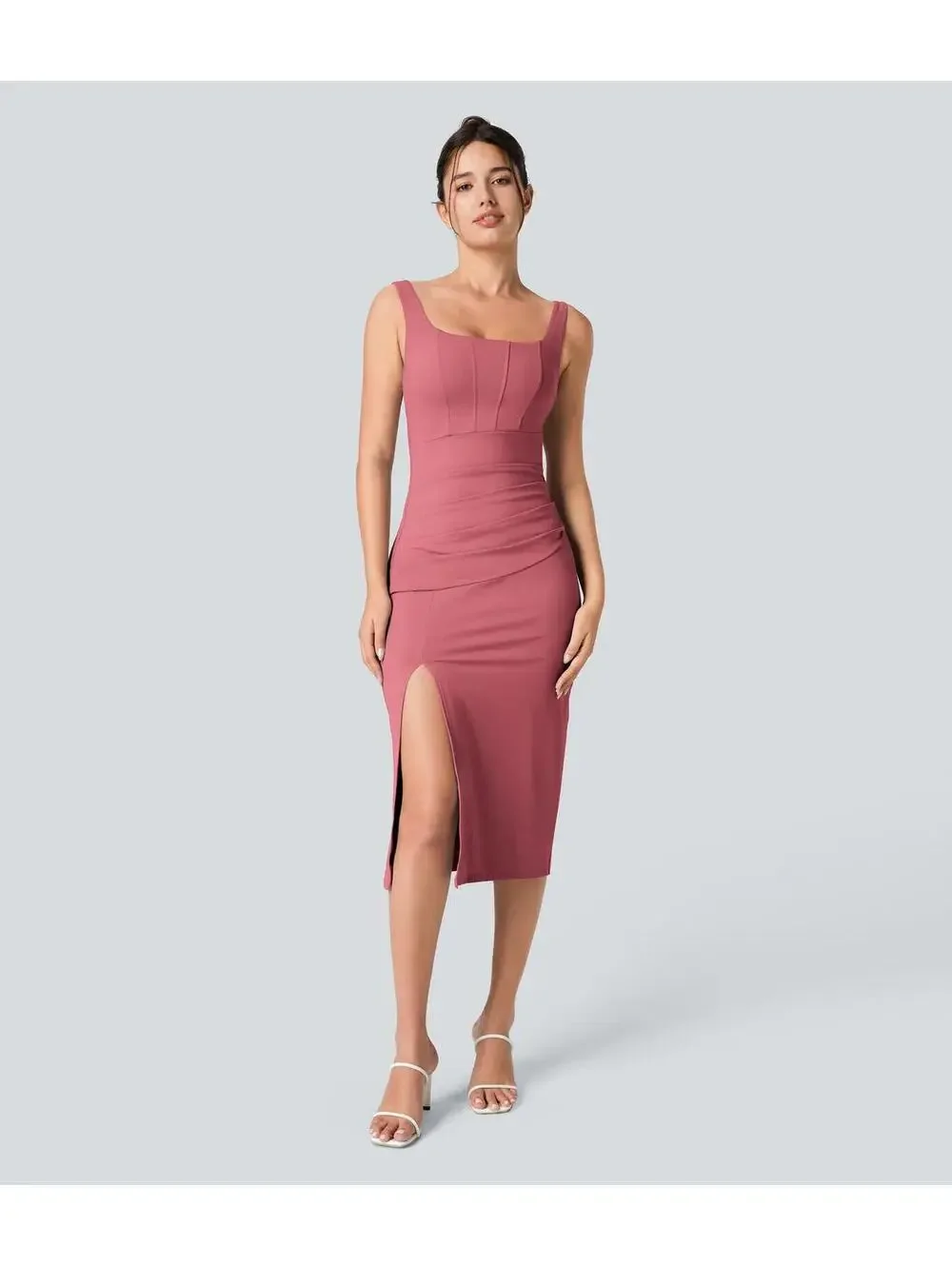 Halara Softlyzero Backless Corset Ruched Bodycon Midi Cool Touch Dress Size M - Picture 1 of 11